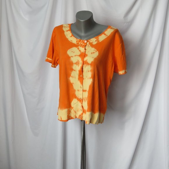 Cotton Ginny Orange Tie Dye Short Sleeve Cardigan - Picture 1 of 8